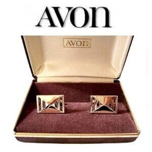 Avon Men Cuff Links Gold Tone Vintage Geometric Square